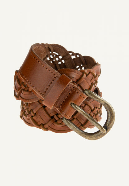 braided leather belt | cognac