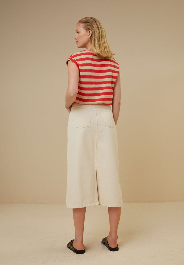thelma big stripe top | poppy-red