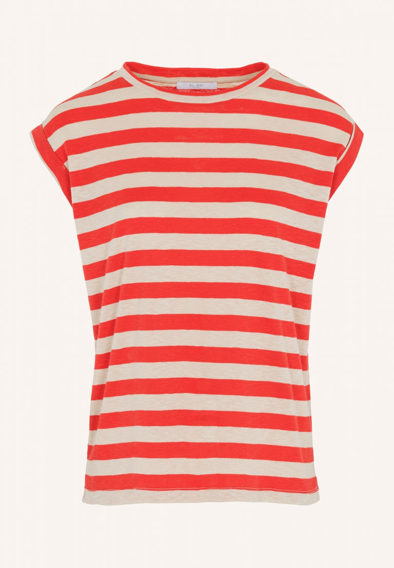 thelma big stripe top | poppy-red