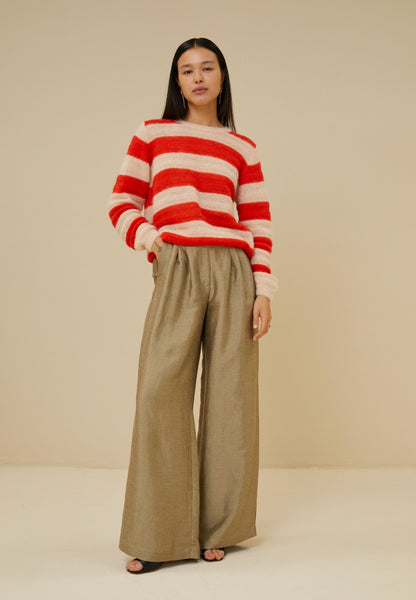 gwen big stripe pullover | poppy-red