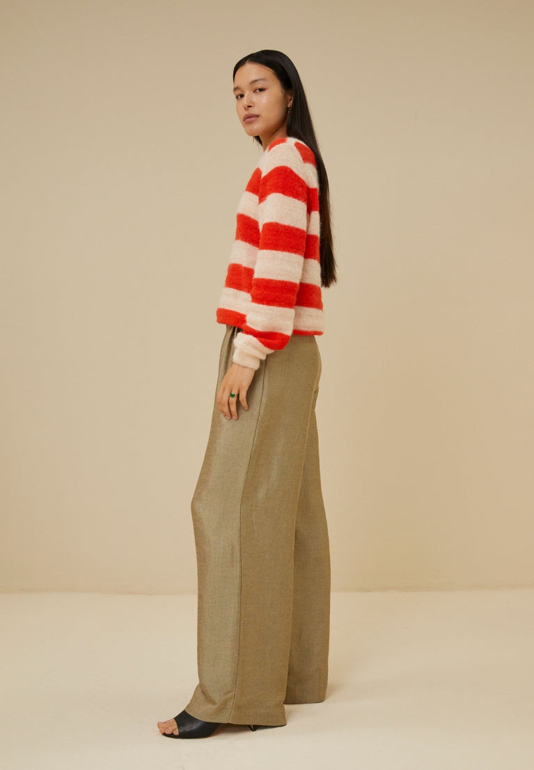 gwen big stripe pullover | poppy-red
